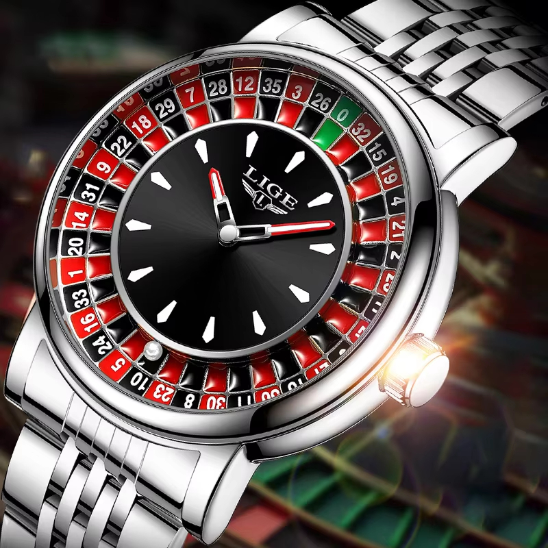 Reloj LIGE Ruleta para Hombre — Esfera Giratoria, Cuarzo, Luminoso