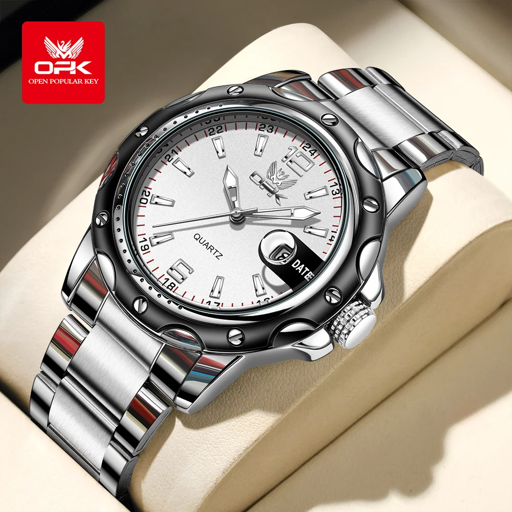 Reloj OPK 6026 para Hombre — Analógico de Cuarzo, Calendario con Fecha, Correa Metálica