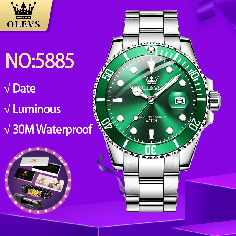 Reloj OLEVS 5885 para Hombre — Acero Inoxidable, Cuarzo, Luminoso