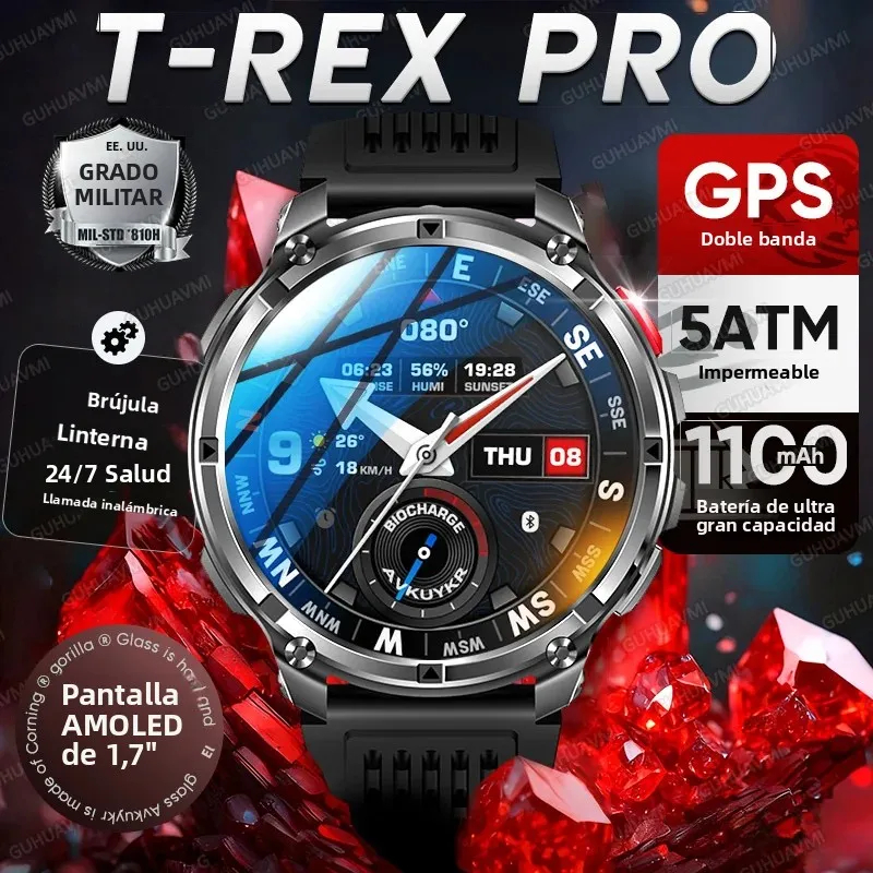 Reloj Inteligente Deportivo con GPS, Brújula y Pantalla AMOLED de 1,7" — Batería de 1100 mAh, Llamadas Bluetooth